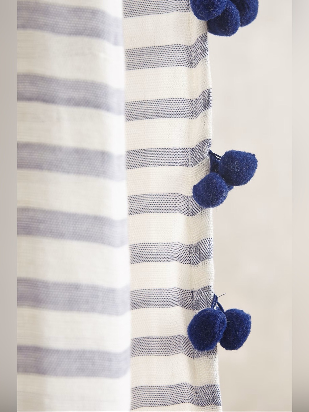 Anthropologie Pom Tassel Striped Curtain Navy - Picture 2 of 6